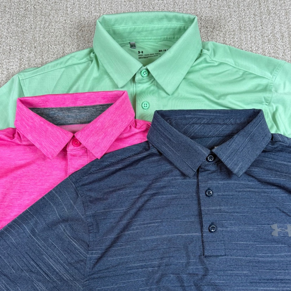 Lot 3x Under Armour Mens Medium HeatGear Performance Golf Polo Shirts